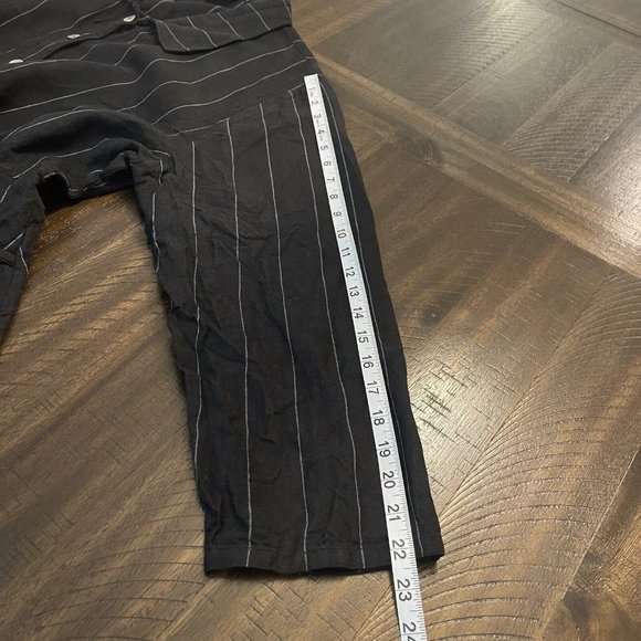 Cottage Clothing Black Stripe 100% Linen Popken Hem Button Up Shirt Size XL - Picture 10 of 10